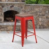 image:imageFlash Furniture Lily 24 High Backless Orange Metal Counter Height Stool with Square Wood Seat Pack of 1Red