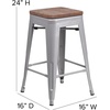 image:imageFlash Furniture Lily 24 High Backless Orange Metal Counter Height Stool with Square Wood Seat Pack of 1Silver