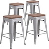 image:imageFlash Furniture Lily 24 High Backless Orange Metal Counter Height Stool with Square Wood Seat Pack of 1Silver