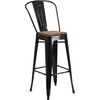 image:imageFlash Furniture Lily 30 High Red Metal Barstool with Back and Wood Seat Pack of 1Black
