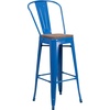 image:imageFlash Furniture Lily 30 High Red Metal Barstool with Back and Wood Seat Pack of 1Blue