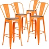 image:imageFlash Furniture Lily 30 High Red Metal Barstool with Back and Wood Seat Pack of 1Orange