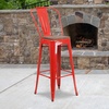 image:imageFlash Furniture Lily 30 High Red Metal Barstool with Back and Wood Seat Pack of 1Red