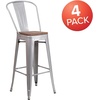 image:imageFlash Furniture Lily 30 High Red Metal Barstool with Back and Wood Seat Pack of 1Silver