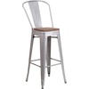 image:imageFlash Furniture Lily 30 High Red Metal Barstool with Back and Wood Seat Pack of 1Silver