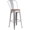 image:imageFlash Furniture Lily 30 High Red Metal Barstool with Back and Wood Seat Pack of 1Silver