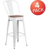 image:imageFlash Furniture Lily 30 High Red Metal Barstool with Back and Wood Seat Pack of 1White