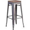 image:imageFlash Furniture Lincoln 30 High Backless Clear Coated Metal Barstool with Square Wood Seat4