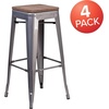 image:imageFlash Furniture Lincoln 30 High Backless Clear Coated Metal Barstool with Square Wood Seat4