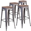 image:imageFlash Furniture Lincoln 30 High Backless Clear Coated Metal Barstool with Square Wood Seat4