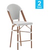 image:imageFlash Furniture Lourdes Commercial Grade Bistro Counter Height Stool Stackable IndoorOutdoor Dining Stool 26 High WhiteGray and Bamboo Finish Set of 2White  GrayNatural Frame