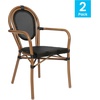 image:imageFlash Furniture Marseille IndoorOutdoor Commercial Bistro Stack Chair  Curved Arms  Black Textilene Back and Seat  NAT Bamboo Print Metal Frame  Set of 2BlackNatural Frame