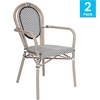 image:imageFlash Furniture Marseille IndoorOutdoor Commercial Bistro Stack Chair  Curved Arms  Black Textilene Back and Seat  NAT Bamboo Print Metal Frame  Set of 2Black  WhiteLight Natural Frame