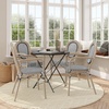 image:imageFlash Furniture Marseille IndoorOutdoor Commercial Bistro Stack Chair  Curved Arms  Black Textilene Back and Seat  NAT Bamboo Print Metal Frame  Set of 2Black  WhiteLight Natural Frame