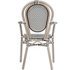 image:imageFlash Furniture Marseille IndoorOutdoor Commercial Bistro Stack Chair  Curved Arms  Black Textilene Back and Seat  NAT Bamboo Print Metal Frame  Set of 2Black  WhiteLight Natural Frame