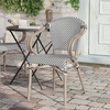 image:imageFlash Furniture Marseille IndoorOutdoor Commercial Bistro Stack Chair  Curved Arms  BlackWhite Textilene Back and Seat  LT NAT Bamboo Print Metal FrameBlack  WhiteLight Natural Frame