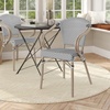 image:imageFlash Furniture Marseille IndoorOutdoor Commercial Bistro Stack Chair  Curved Arms  BlackWhite Textilene Back and Seat  LT NAT Bamboo Print Metal FrameBlack  WhiteLight Natural Frame