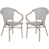 image:imageFlash Furniture Marseille IndoorOutdoor Commercial Bistro Stack Chair  Curved Arms  BlackWhite Textilene Back and Seat  LT NAT Bamboo Print Metal FrameBlack  WhiteLight Natural Frame
