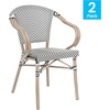 image:imageFlash Furniture Marseille IndoorOutdoor Commercial Bistro Stack Chair  Curved Arms  BlackWhite Textilene Back and Seat  LT NAT Bamboo Print Metal FrameBlack  WhiteLight Natural Frame