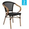 image:imageFlash Furniture Marseille IndoorOutdoor Commercial Bistro Stack Chair  Curved Arms  BlackWhite Textilene Back and Seat  LT NAT Bamboo Print Metal FrameBlackNatural Frame