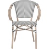 image:imageFlash Furniture Marseille IndoorOutdoor Commercial Bistro Stack Chair  Curved Arms  BlackWhite Textilene Back and Seat  LT NAT Bamboo Print Metal FrameBlack  WhiteLight Natural Frame