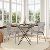 image:imageFlash Furniture Marseille IndoorOutdoor Commercial Bistro Stack Chair  Curved Arms  BlackWhite Textilene Back and Seat  LT NAT Bamboo Print Metal FrameBlack  WhiteLight Natural Frame