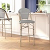 image:imageFlash Furniture Marseille IndoorOutdoor Commercial Bistro Stacking Bar Stool  Black Textilene Back and Seat  Natural Bamboo Print Metal Frame 2 PackBlack  WhiteLight Natural Frame