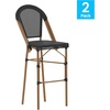 image:imageFlash Furniture Marseille IndoorOutdoor Commercial Bistro Stacking Bar Stool  Black Textilene Back and Seat  Natural Bamboo Print Metal Frame 2 PackBlackNatural Frame