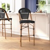 image:imageFlash Furniture Marseille IndoorOutdoor Commercial Bistro Stacking Bar Stool  Black Textilene Back and Seat  Natural Bamboo Print Metal Frame 2 PackBlackNatural Frame