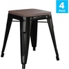 image:imageFlash Furniture Metal Dining Table Height Stool with Wooden Seat Set of 4  Backless Teal Kai Commercial Grade Stool  Kai 18 Stackable Dining ChairsBlack