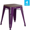 image:imageFlash Furniture Metal Dining Table Height Stool with Wooden Seat Set of 4  Backless Teal Kai Commercial Grade Stool  Kai 18 Stackable Dining ChairsPurple