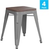 image:imageFlash Furniture Metal Dining Table Height Stool with Wooden Seat Set of 4  Backless Teal Kai Commercial Grade Stool  Kai 18 Stackable Dining ChairsSilver