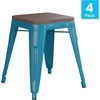 image:imageFlash Furniture Metal Dining Table Height Stool with Wooden Seat Set of 4  Backless Teal Kai Commercial Grade Stool  Kai 18 Stackable Dining ChairsTeal