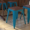 image:imageFlash Furniture Metal Dining Table Height Stool with Wooden Seat Set of 4  Backless Teal Kai Commercial Grade Stool  Kai 18 Stackable Dining ChairsTeal