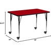 image:imageFlash Furniture Mobile 24W x 48L Rectangular Grey Thermal Laminate Activity Table  Standard Height Adjustable LegsRed