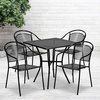 image:imageFlash Furniture Oia 5Piece Commercial Grade Steel Patio Table and Chairs Set Outdoor Dining Set with Square Table and 4 Round Back Chairs BlackBlack