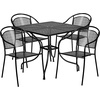 image:imageFlash Furniture Oia 5Piece Commercial Grade Steel Patio Table and Chairs Set Outdoor Dining Set with Square Table and 4 Round Back Chairs BlackBlack