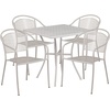image:imageFlash Furniture Oia 5Piece Commercial Grade Steel Patio Table and Chairs Set Outdoor Dining Set with Square Table and 4 Round Back Chairs BlackLight Gray