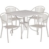 image:imageFlash Furniture Oia 5Piece Commercial Grade Steel Patio Table and Chairs Set Outdoor Dining Set with Square Table and 4 Round Back Chairs BlackLight Gray
