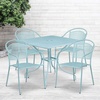 image:imageFlash Furniture Oia 5Piece Commercial Grade Steel Patio Table and Chairs Set Outdoor Dining Set with Square Table and 4 Round Back Chairs BlackSky Blue