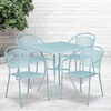 image:imageFlash Furniture Oia 5Piece Commercial Grade Steel Patio Table and Chairs Set Outdoor Dining Set with Square Table and 4 Round Back Chairs BlackSky Blue