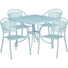 image:imageFlash Furniture Oia 5Piece Commercial Grade Steel Patio Table and Chairs Set Outdoor Dining Set with Square Table and 4 Round Back Chairs BlackSky Blue