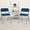 image:imageFlash Furniture Pack of 4 HERCULES Series Premium Curved Triple Braced amp Double Hinged Black PinDot Fabric Metal Folding ChairNavy