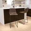 image:imageFlash Furniture Reagan 24 LeatherSoft Counter Height Stools with Footrest MidCentury Modern Bucket Style Dining Chairs Set of 2 Light GrayDark Brown