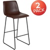 image:imageFlash Furniture Reagan 24 LeatherSoft Counter Height Stools with Footrest MidCentury Modern Bucket Style Dining Chairs Set of 2 Light GrayDark Brown