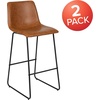 image:imageFlash Furniture Reagan 24 LeatherSoft Counter Height Stools with Footrest MidCentury Modern Bucket Style Dining Chairs Set of 2 Light GrayLight Brown