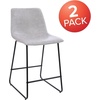 image:imageFlash Furniture Reagan 24 LeatherSoft Counter Height Stools with Footrest MidCentury Modern Bucket Style Dining Chairs Set of 2 Light GrayLight Gray