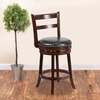 image:imageFlash Furniture Ronnie 26 High Cappuccino Wood Counter Height Stool with Single Slat Ladder Back and Black LeatherSoft Swivel Seat
