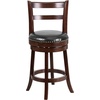 image:imageFlash Furniture Ronnie 26 High Cappuccino Wood Counter Height Stool with Single Slat Ladder Back and Black LeatherSoft Swivel Seat