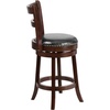 image:imageFlash Furniture Ronnie 26 High Cappuccino Wood Counter Height Stool with Single Slat Ladder Back and Black LeatherSoft Swivel Seat